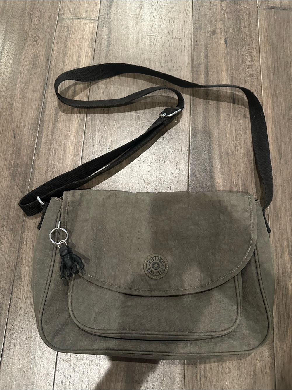 Kipling Olive Green Crossbody Messenger Bag with Black Strap